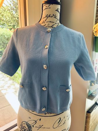 Light Blue Cardigan with Jewel Buttons - Size Small
