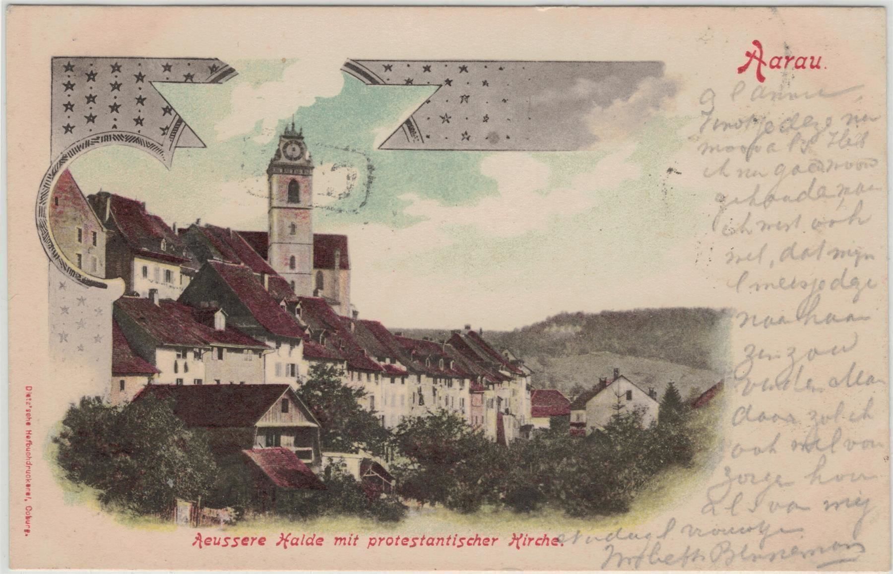 Ansichtskarten: AG 212 AARAU Protestantische Kirche 1902 – Gebraucht aus Fribourg von philafri
