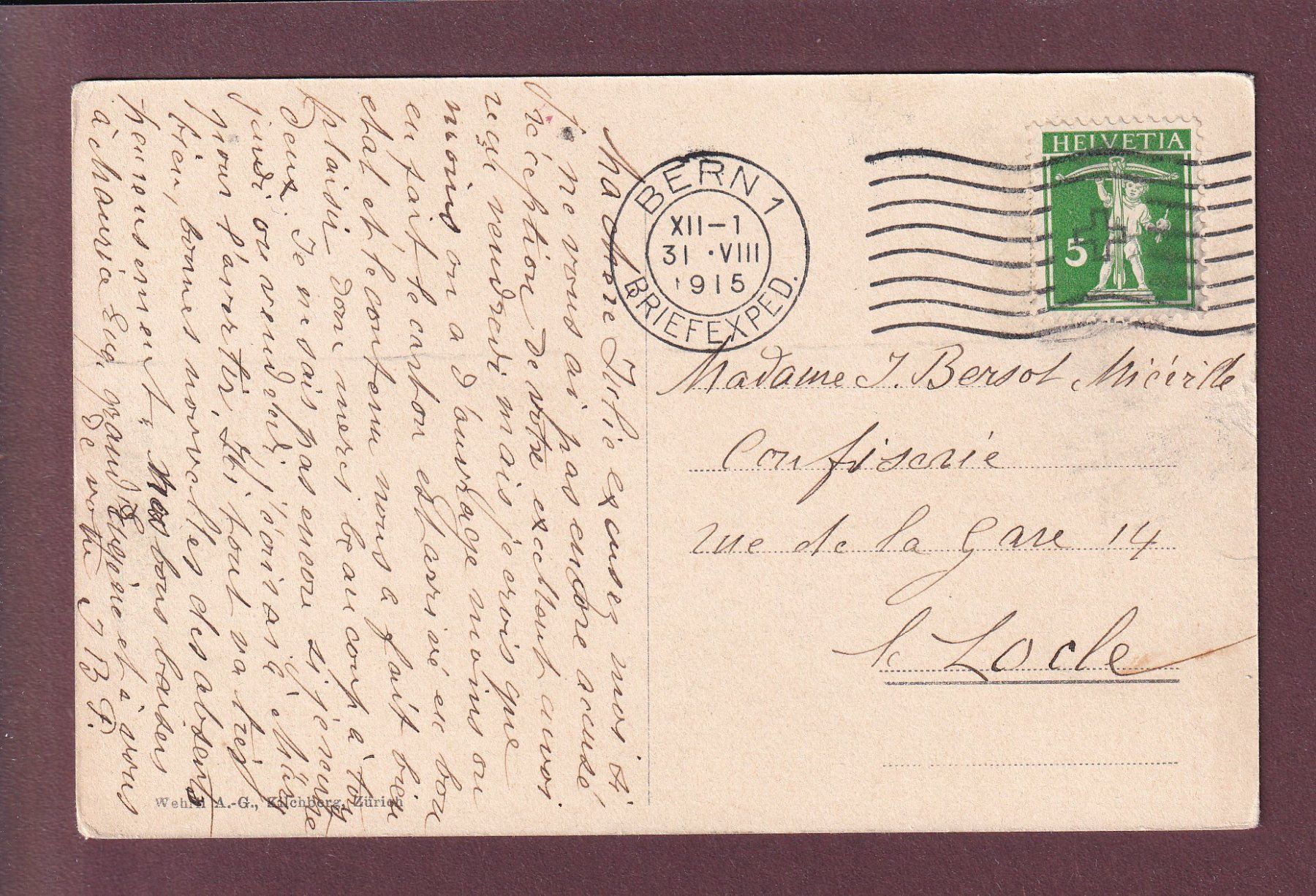 Cartoline postali: BERN - Hallerdenkmal - 1915 – Usato da Pully venduto da nicecards 1