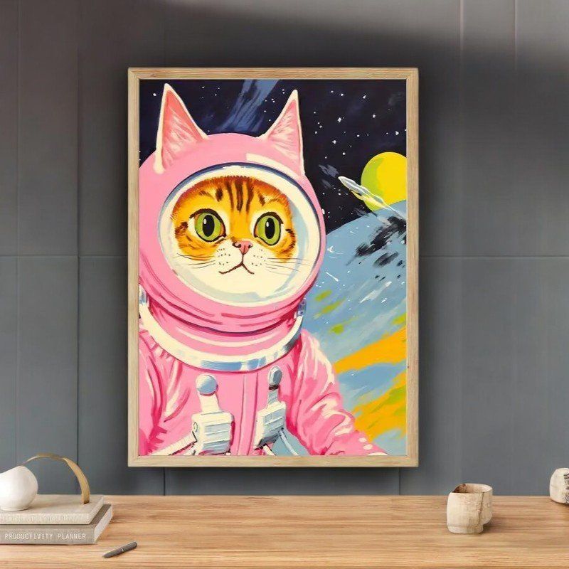 Foto & Immagini: Affiche Poster Illustration Chat Astronaute Rose espace – Nuovo e nell'imballaggio originale da Meyrin venduto da Nostalgica