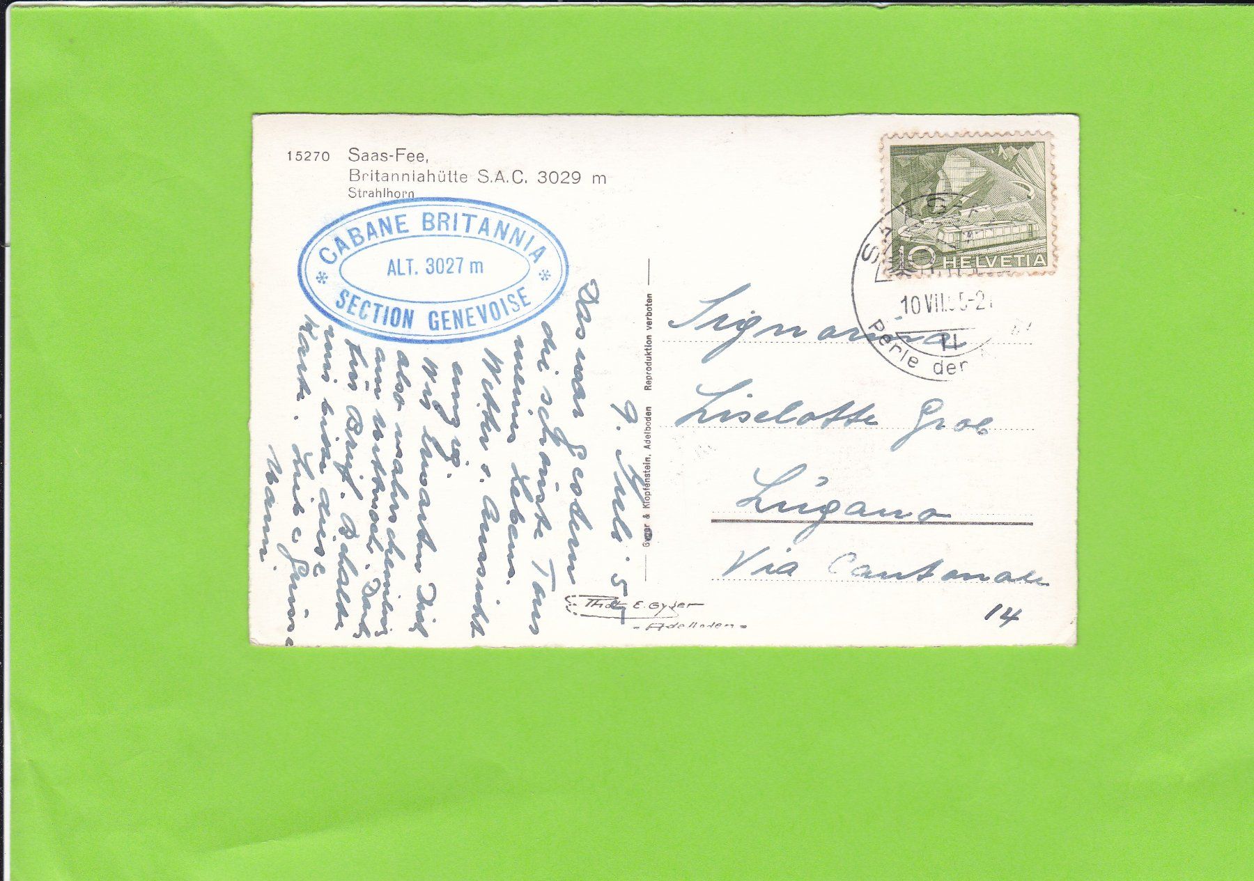 Cartoline postali: 15270 Saas-Fee, Britanniahütte – Usato da St. Peterzell venduto da neckertal 1