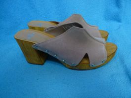 SANSIBAR GR 39 PLATEAU SANDALEN HOLZ NEU LEDER HOCH GRAU