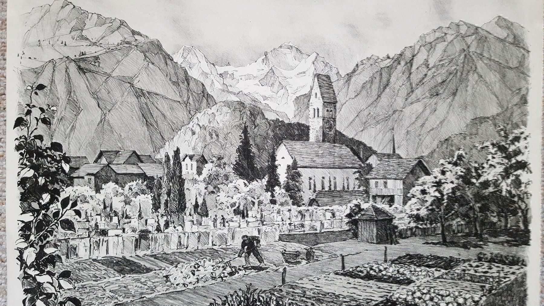 Grafiken & Lithographien: Diggelmann Lithographie Kirche Unterseen signiert – Gebraucht aus Unterseen von Naga99 1