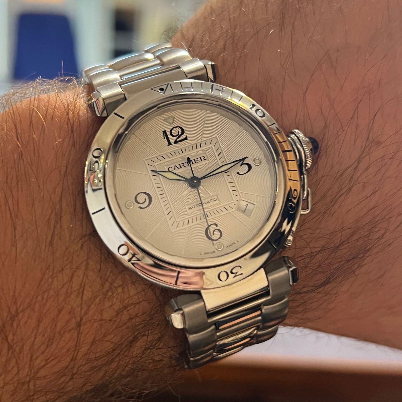 Cartier Montres: Cartier Pasha Automatic 38mm Silver Dial W31059H3 – D'occasion à Carouge GE par Watchaser 3