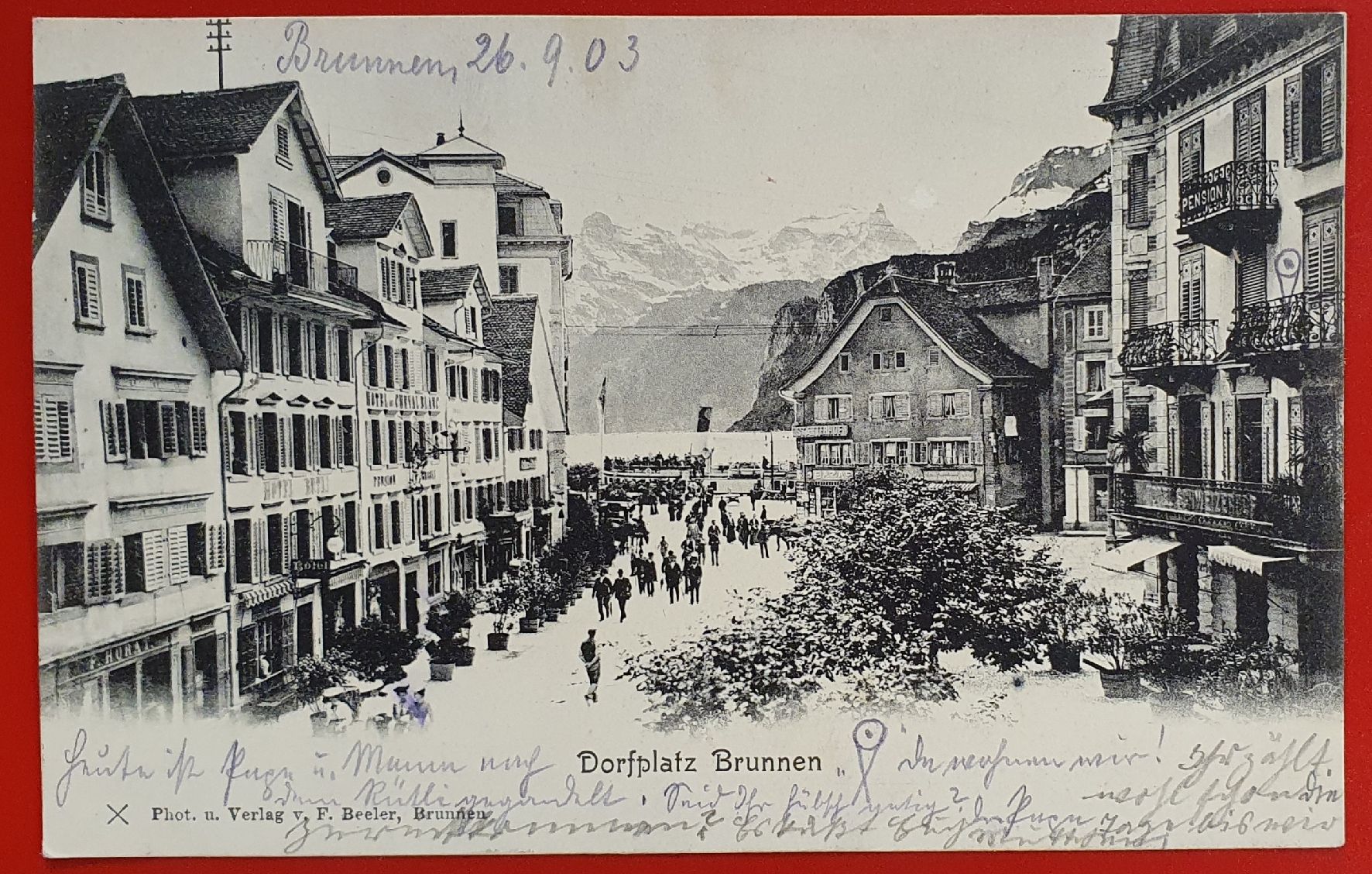 Cartoline postali: Brunnen 1903 - Dorfplatz – Usato da Kreuzlingen venduto da Rschweiz1