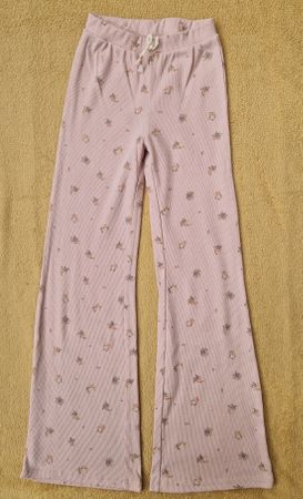 ​H&M Ripp-Hose 140, Blumenmuster, Altrosa (9-10 J.)