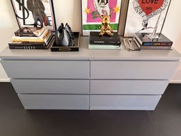Commode 6 tiroirs gris meuble de rangement salon chambre