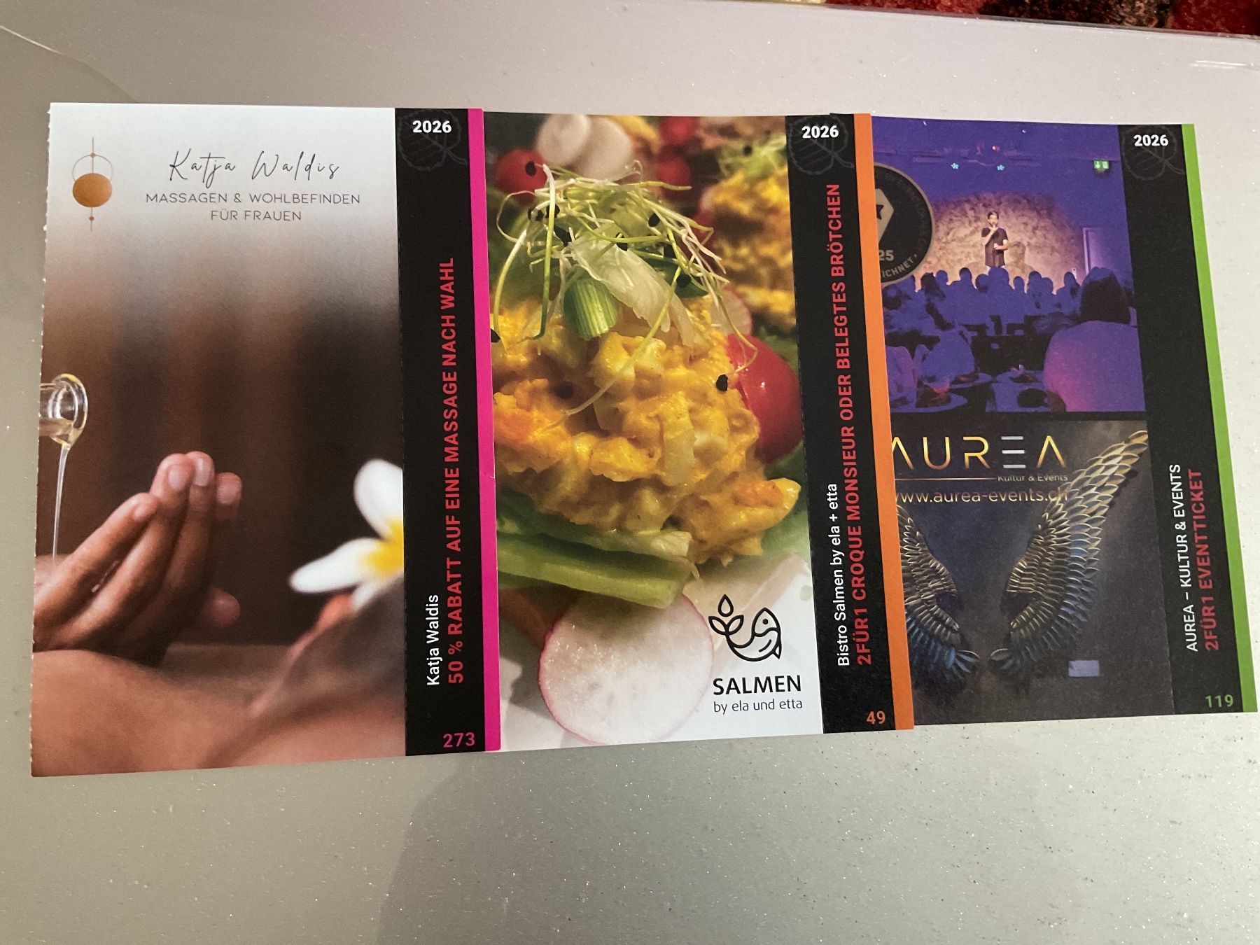 Buoni: Trois Bons pour plusieurs offres à Rheinfelden – Nuovo (secondo la descrizione) da Düdingen venduto da Yellow