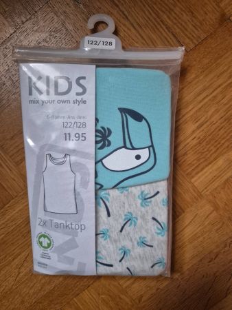 2x Kinder Tanktop Migros türkis Palmen Grösse 122/128