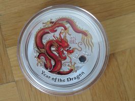 Lunar II Münze Drache 2012 / 2 Unzen Silber Farbe