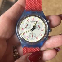 Vintage Swatch Chrono Uhr, rot/blau