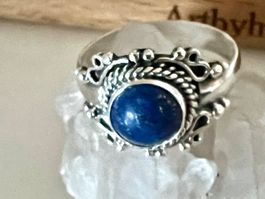 Vintage Silberring Lapislazuli Cabochon Dekor Handgefertigt