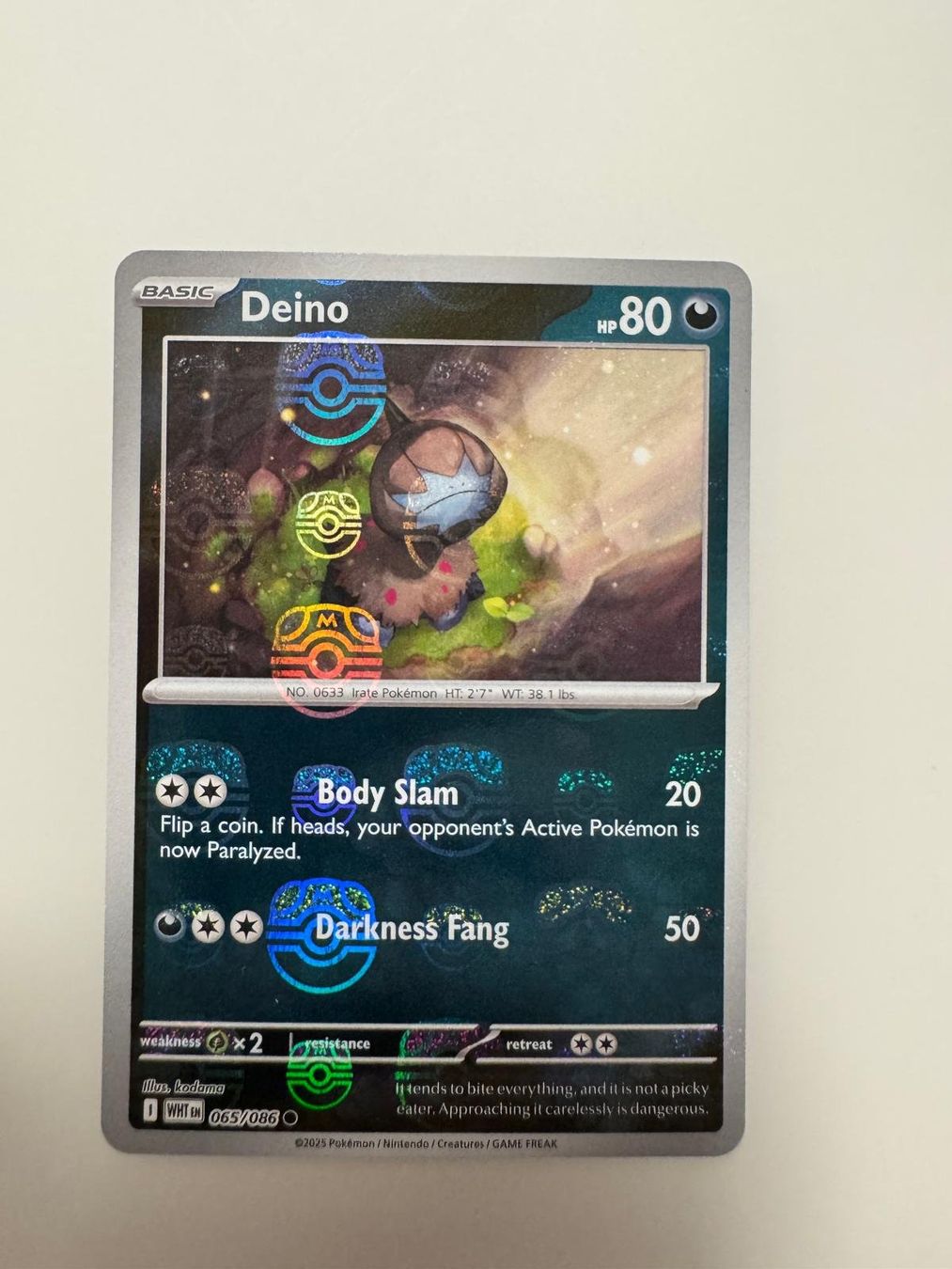 Pokémon Carte collezionabili: Deino | Reverse Holo Masterball | WHT 065/086 | EN – Usato da Spreitenbach venduto da Snacky96 2