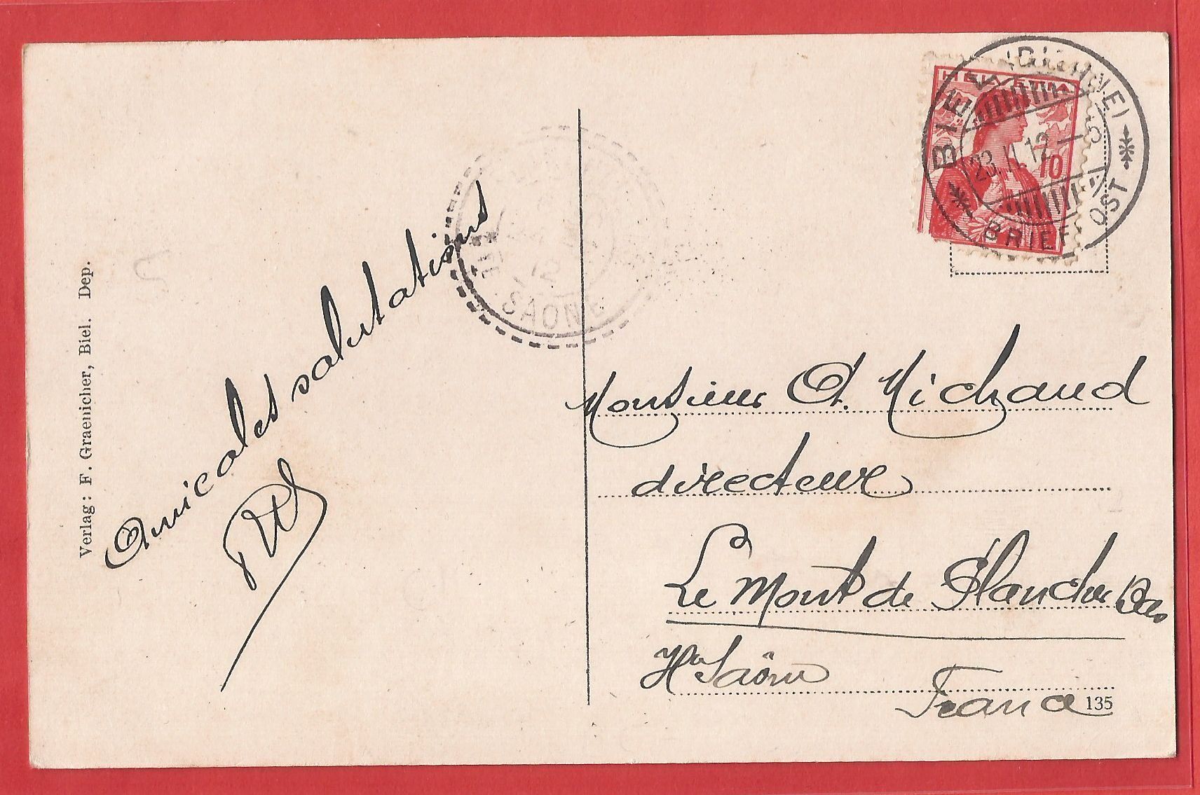 Cartoline postali: Biel - Unterer Quai - 1912 – Usato da Fislisbach venduto da Porano 1