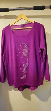 Damen Shirt Bodyflirt Lila Totenkopf Gr. 40/42 Herbst