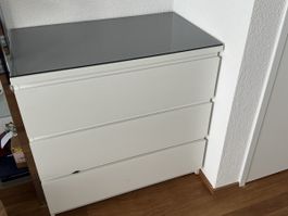 Weiss Kommode mit Glasplatte, 3 Schubladen 1CHF!!!