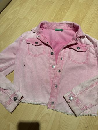 Benetton Jeansjacke Gr. 140 Rosa Pailletten Fransen