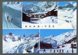 AK col Saas-Fee VS 5- fach Mehrbild- Winterkarte ≈ 1960 