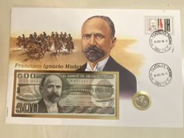 Banknotenbrief mit Münze Mexico