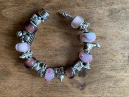 Vintage Pandora Armband mit 8 Charms und 8 Zwischenelementen
