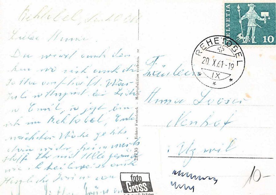 Cartoline postali: Rehetobel, gelaufen 1961 – Usato da Frauenfeld venduto da POML 1