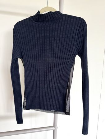 Zara transparent ribbed mesh top – navy/black