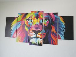 Toile imprimée lion en 5 parties