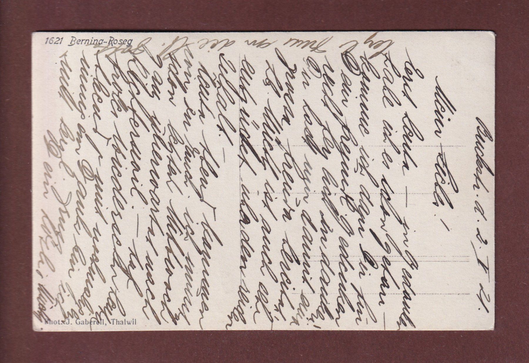 Cartoline postali: BERNINA-ROSEG - 1921 – Usato da Pully venduto da nicecards-shop 1