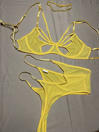 Glamour Set Lingerie Sexy Giallo Nuovo-M/L-per regalo 👍