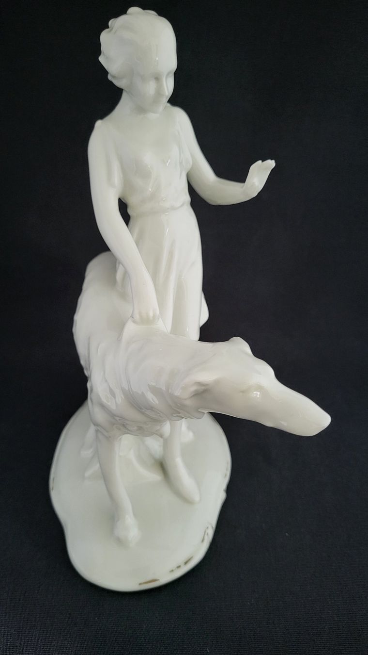 Statuette: Art Deco-Figur DAME MIT WINDHUND – Usato da Basel venduto da spinne02 5