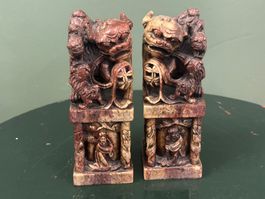 Chinesisches Siegelpaar, Speckstein, reich verziert / 20 Cm.
