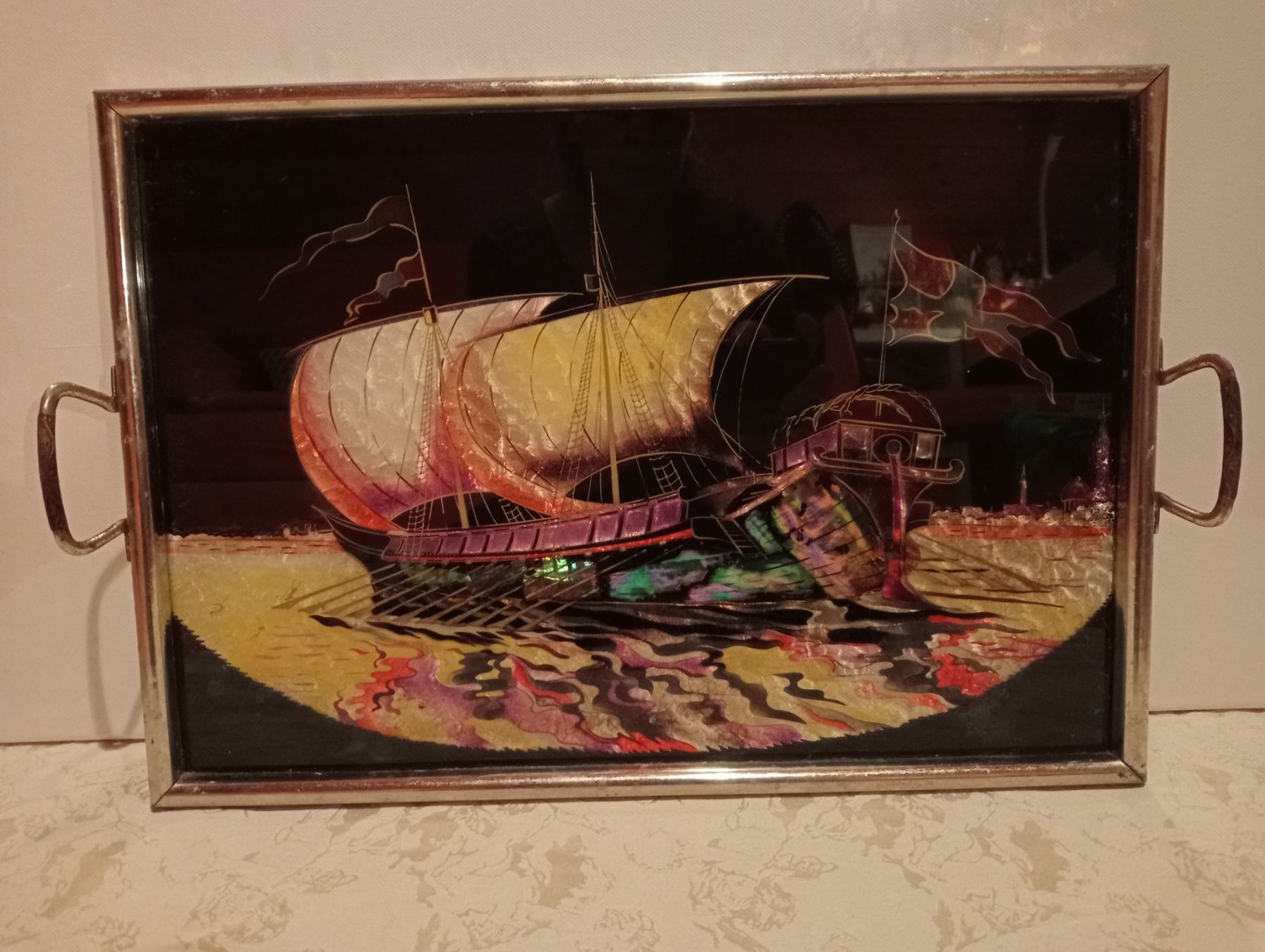 Piatti di portata: Vintage Tablett Platte Schiff Perlmutt – Usato da Oberdorf BL venduto da Barocki888