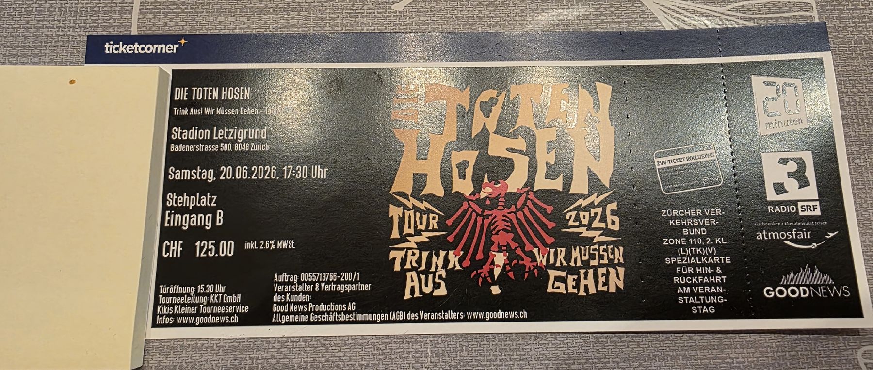 Biglietti: DIE TOTEN HOSEN- Ticket Letzigrund – Nuovo e nell'imballaggio originale da Oberwangen b. Bern venduto da Loop_ 2