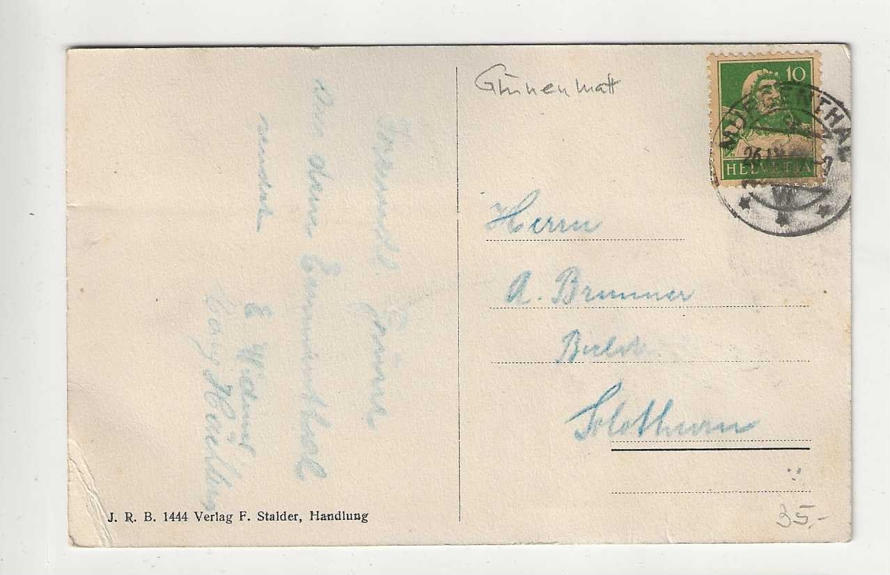 Ansichtskarten: Dürrgraben-Grüenematt, 1924 – Gebraucht aus Spiez von Niesen20 1