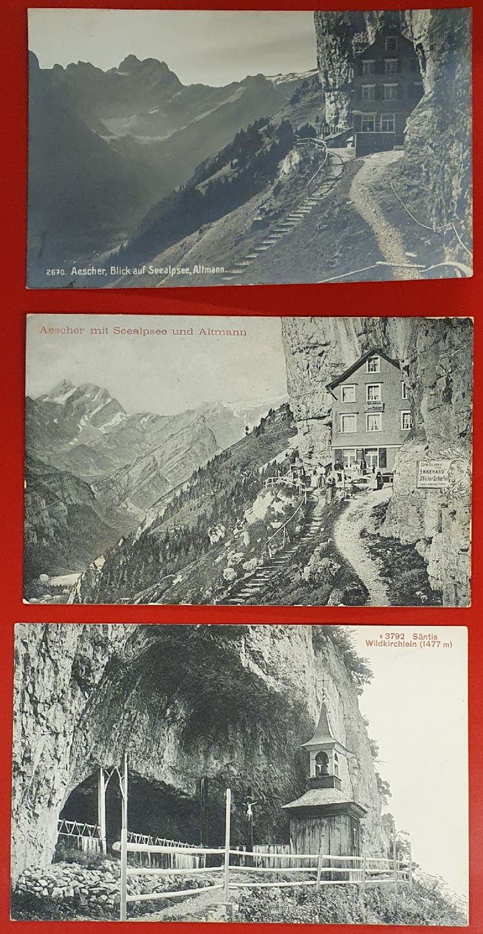 Cartoline postali: 3 Ansichtskarten Aescher  - Wildkirchli – Usato da Kreuzlingen venduto da Rschweiz1