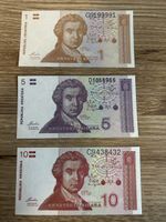 Kroatien Dinar Banknoten Unc Set, 1, 5 und 10 Dinar, TOP!