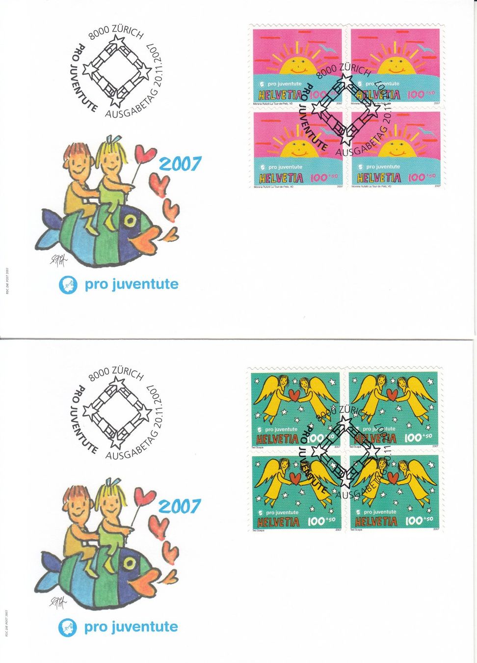 Alle Briefmarken: SBK J385A - J388A im 4er-Block FDC – Gebraucht aus Bürglen TG von StampGraf 2