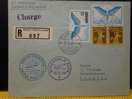 13.X.38., 1. POSTFLUG SCHWEIZ - SCHWEDEN, STOCKHOLM FLYG