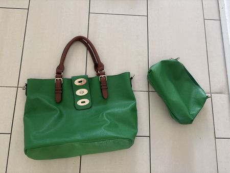 Handtasche mit Innentasche grün braun guter Zustand