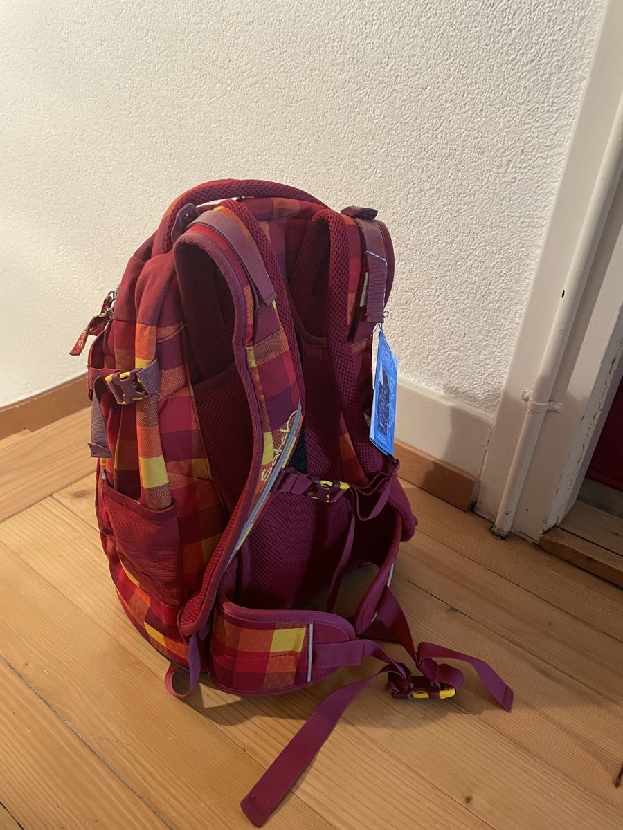 Satch Borse & Zaini: Schulrucksack Satch kariert rot orange – Usato da Küsnacht ZH venduto da tab_m5sb 2