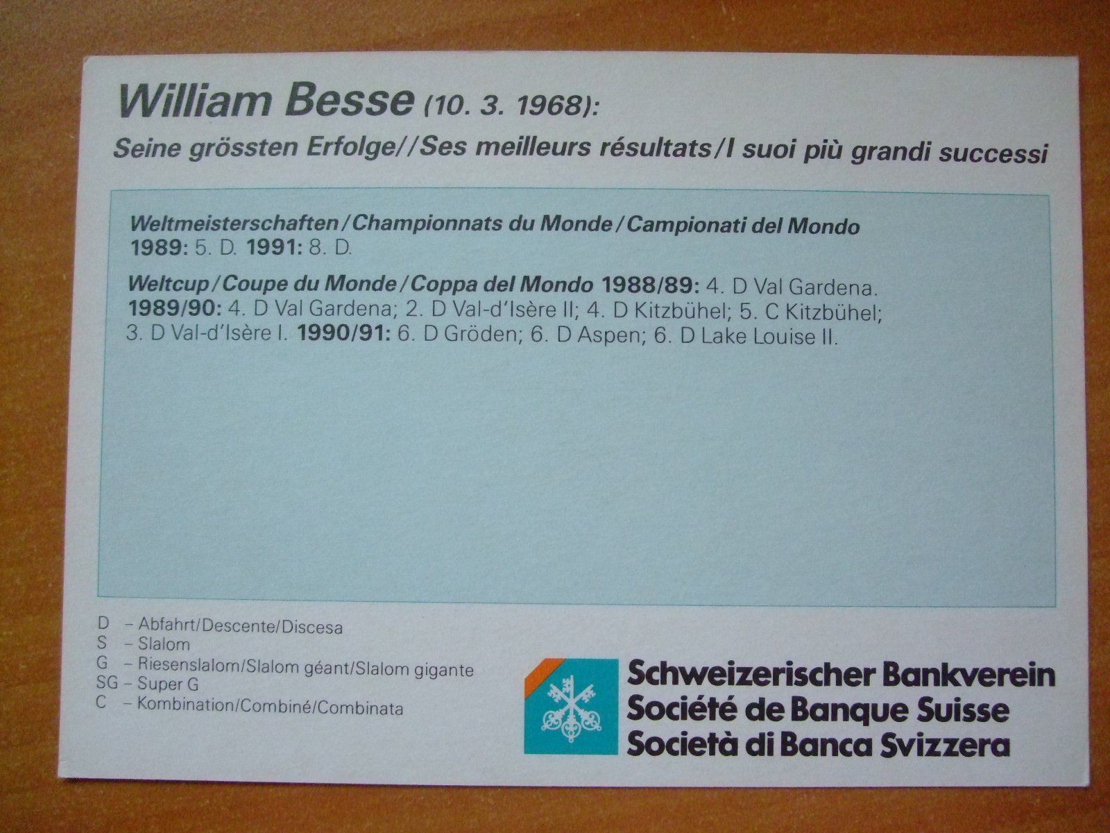 Autografi: WILLIAM BESSE (CH) AUTOGRAMMKARTE TOP – Usato da Schachen b. Reute venduto da Dzestar 1