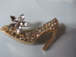 Elegante Brosche High Heel Schuh mit Strass, goldfarben, ...
