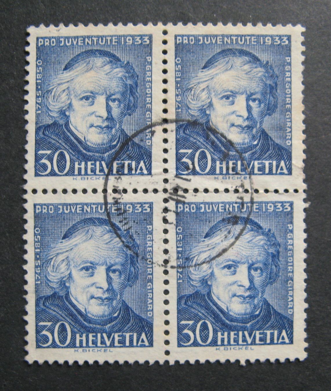 Alle Briefmarken: PJ 1933 30 Rappen Viererblock gestempelt – Gebraucht aus Frauenfeld von Interessent1