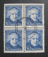 PJ 1933 30 Rappen Viererblock gestempelt
