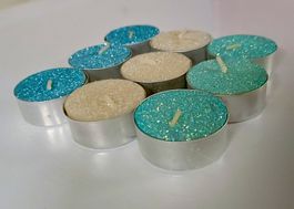 9er Set Teelichter Glitzer blau/weiss Winter mit Glitzer NEU