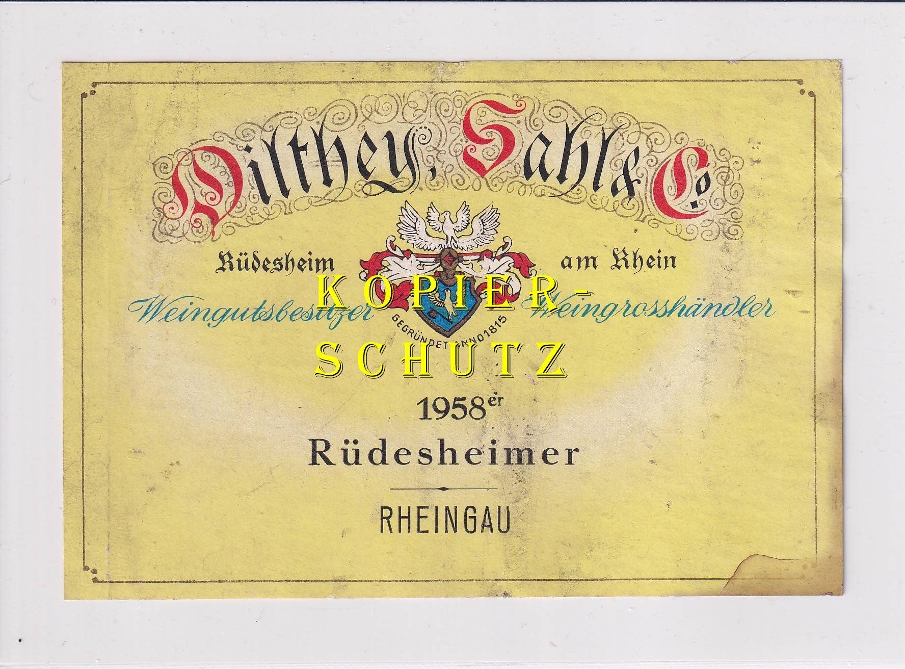 Carta: Etikette - Rüdesheimer 1958 /bd – Usato da Hombrechtikon venduto da Rudolf07