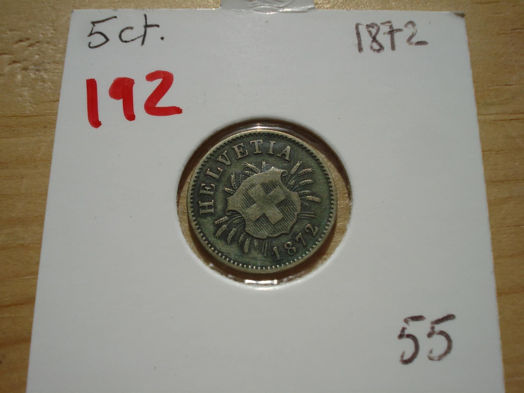 Tutti le monete: (192)  5 Rappen 1872 – Usato da Erlach venduto da Net-Coins