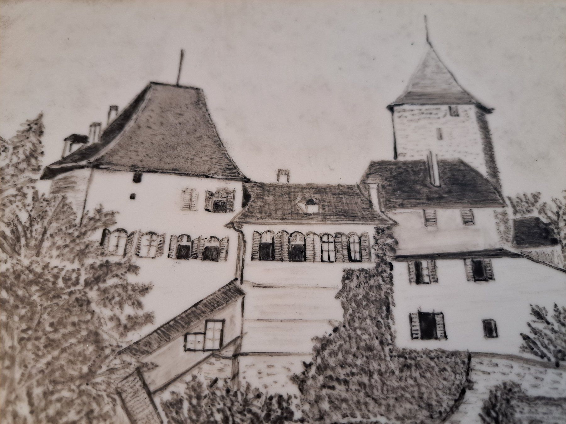 Servierplatten: Handbemalte Servierplatte Schloss Trachselwald,  1952! – Gebraucht aus Spiez von Pistach99 2