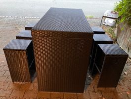 Rattan Bar / Bistro Tisch mit 6 Hockern schwarz