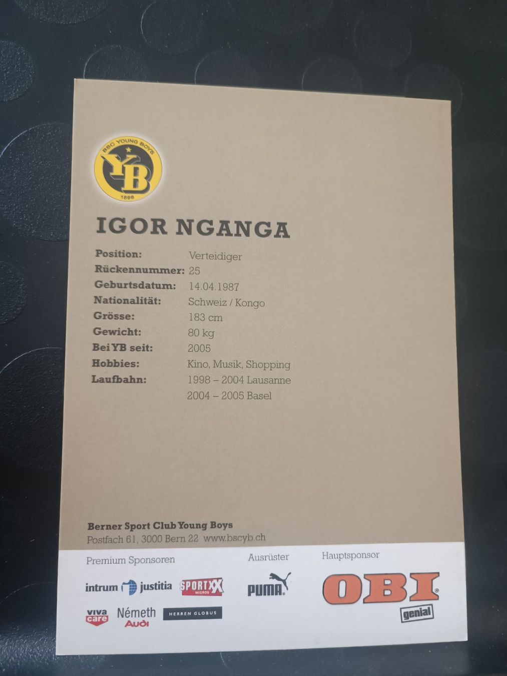 Autografi: Igor Nganga - YB Bern - handsignierte Karte – Usato da Menziken venduto da Artographs 1